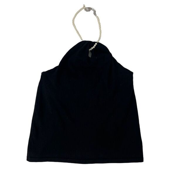 Chaps Black Silk Blend Pearl Halter Top Women’s Size Large - Picture 2 of 14